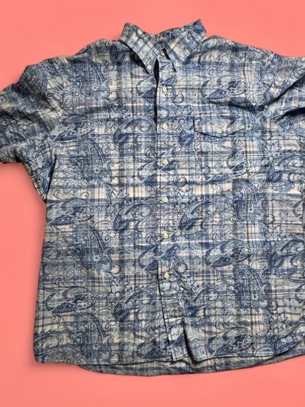 Ralph Lauren Blue Paisley-Print Cotton button up short sleeve shirt